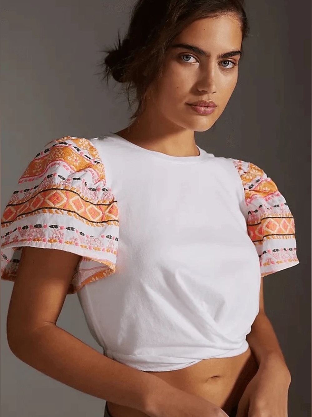 Anthropologie Dolan - Embroidered Sleeve Twist Top